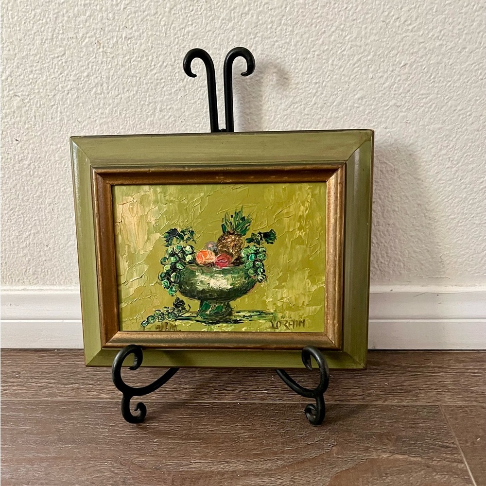 Vintage Framed Oil Painting On Board Fruit In A Footed Bowl Signed “Lorrain”8/9